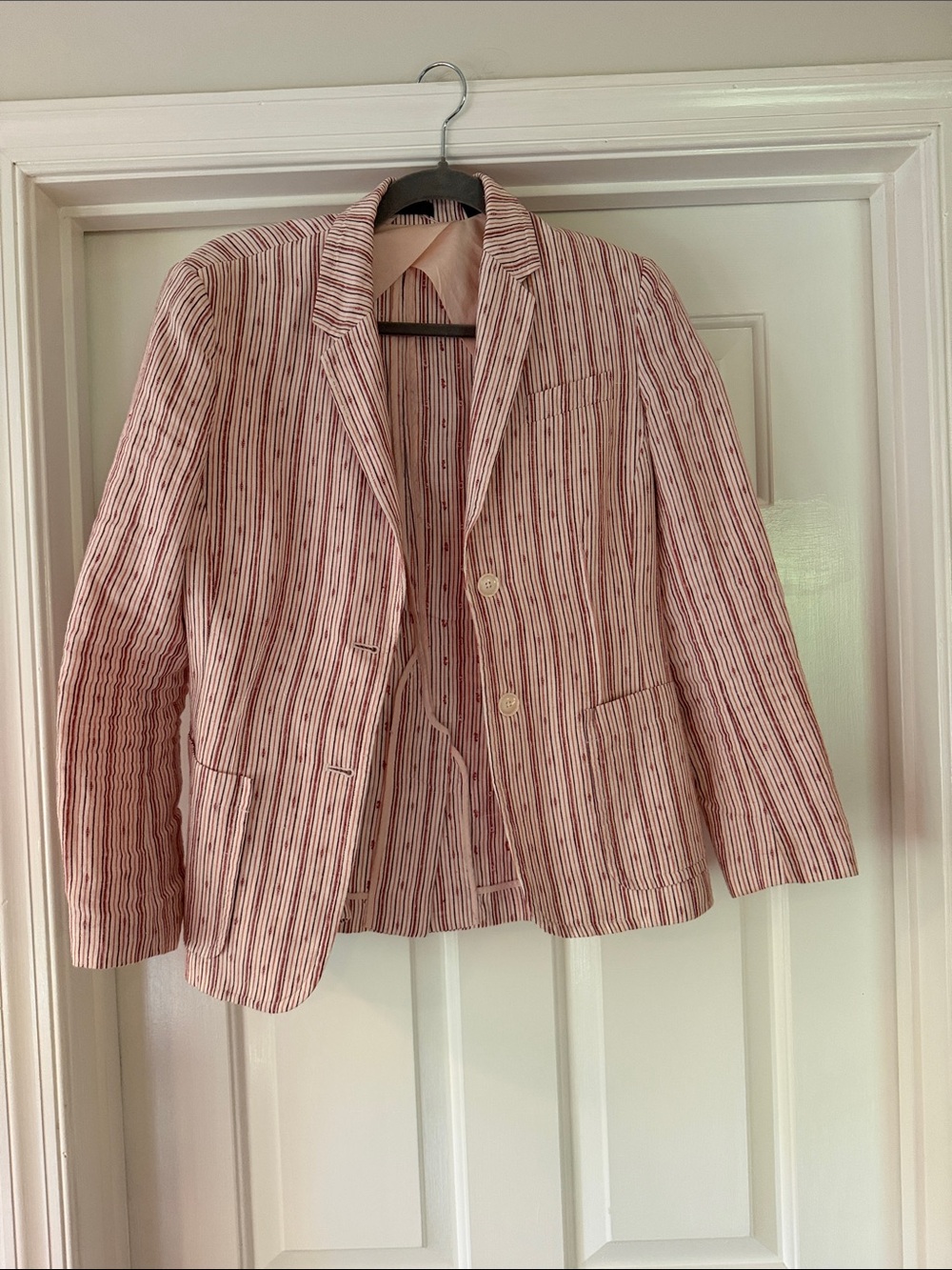 ATM Anthony Thomas Melillo Pink and White Striped Cotton-Blend Blazer